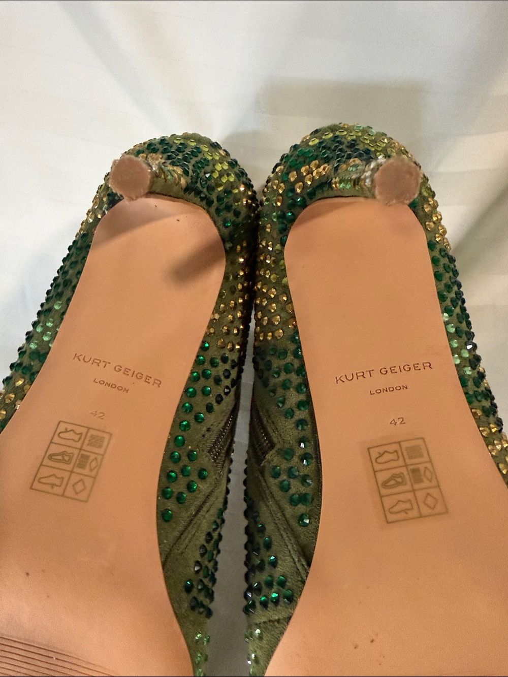 Kurt Geiger Green Crystal Embellished Pointed Ankle Boots - Picture 10 of 12